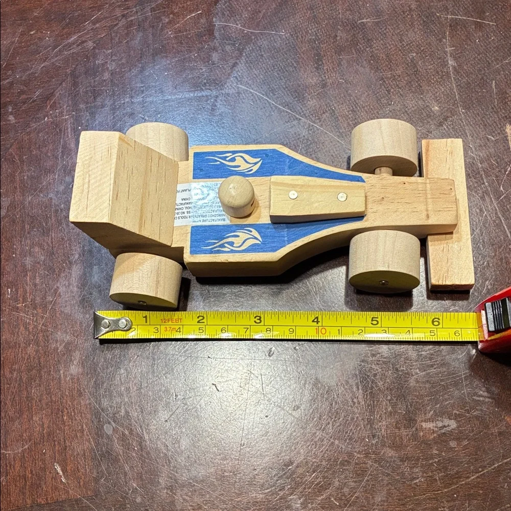 Wooden Race Car Toy with Blue Accents 3/$10